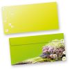 Briefhüllen Frühling grün (500 Stück) beidseitig bedrucktes DIN lang Kuverts, mit frischen Frühlingsblumen