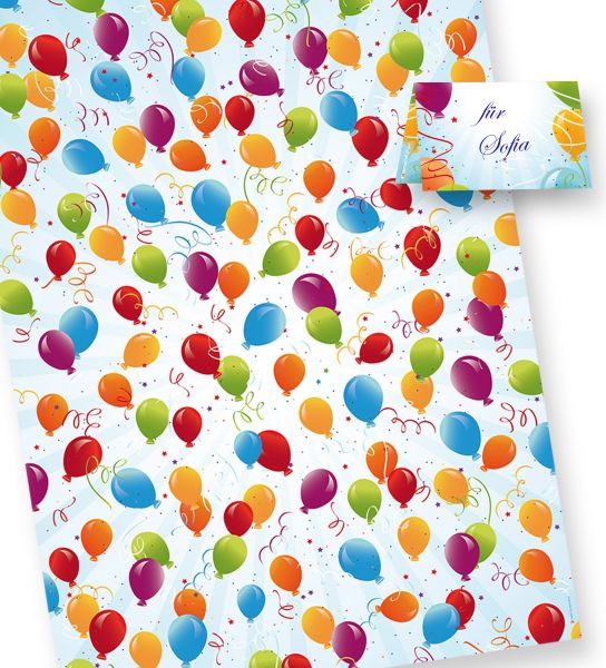 PREMIUM Geschenkpapier Geburtstag Kinder 25 Bogen dickes Papier bunt Luftballons Kindergeburtstag lustig