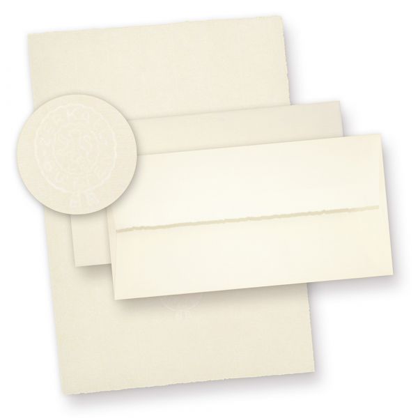 ZERKALL Büttenpapier Set A4 (24-tlg) 95 g/qm Mappe mit feinem Briefpapier und Umschläge, echtes Wasserzeichen Papier, altweiß