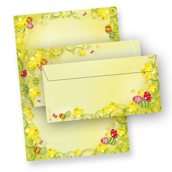 Briefpapier Ostern Set 2-seitig (250 Sets ohne Fenster) Osterpapier A4 beidseitig mit Umschläge