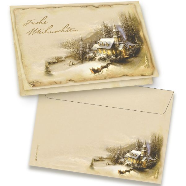 Nostalgie Weihnachtskarten Set Winteridylle 16 Sets DIN A6 mit Umschlag klimaneutral gedruckt