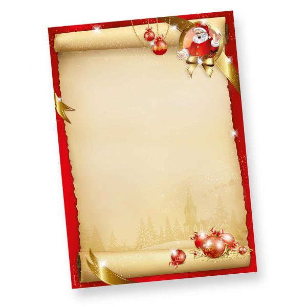 Santa Claus Briefpapier Weihnachten (250 Blatt) Weihnachtsbriefpapier A4 mit Weihnachtsmann