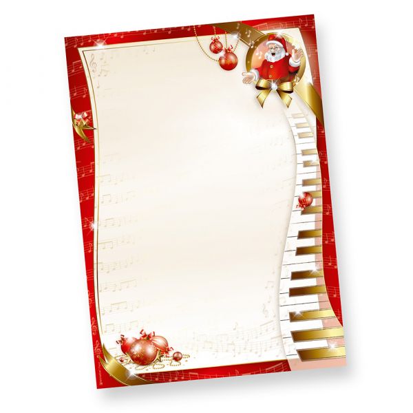 Weihnachtsbriefpapier Musik (50 Blatt) wunderschönes Briefpapier Weihnachten DIN A4 mit musikalischem Weihnachtsmann, selbst bedruckbar