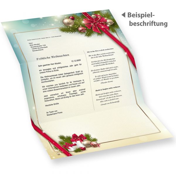 Briefpapier Weihnachten Motiv ROTE SCHLEIFE Weihnachtsbriefpapier Vorlagen 