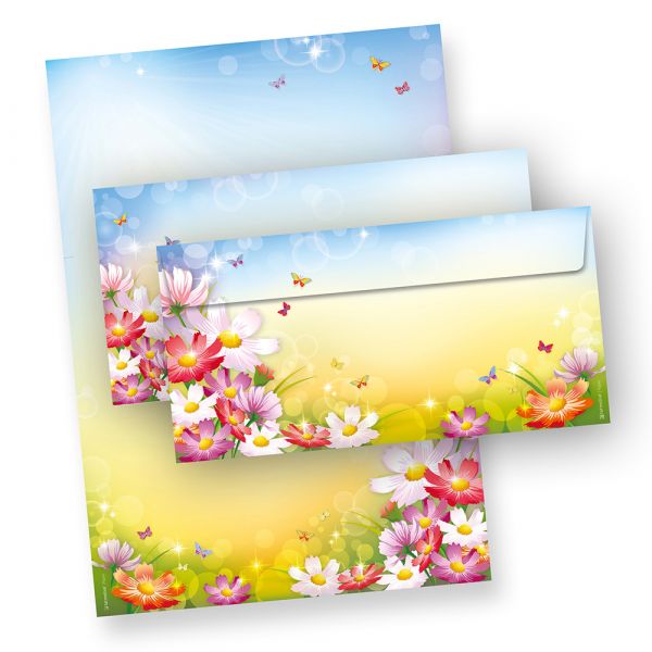 Florentina Briefpapier mit Umschlag Set Blumen 25 Sets Schönes Motivpapier für Erwachsene, Frauen, Mädchen