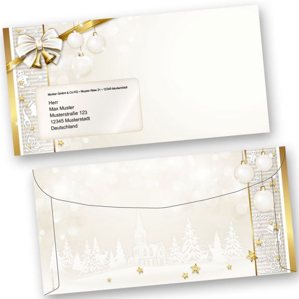 Kuvertierhüllen Weihnachten GOLDEN ROYAL (100 Stück mit Fenster) Briefumschläge zum automatisierten Kuvertieren - Kuvertierumschläge