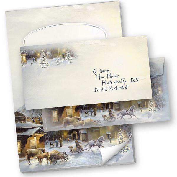 Briefpapier Set Weihnachten Winter Aquarell (40-tlg.) mit Schreibblock A4 und Umschläge