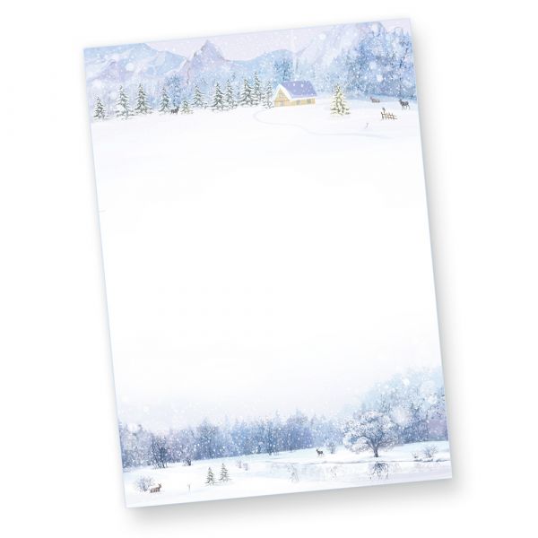 Briefpapier Weiße Weihnachten (50 Blatt) Weihnachtsbriefpapier bedruckt mit Winterlandschaft weihnachtliches Papier A4