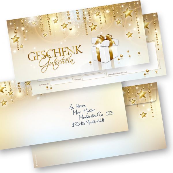 Geschenkgutscheine Weihnachten Stardreams (250 Sets) Gutscheine Weihnachten Gutscheinkarten mit Umschläge für Kunden für Firma Gewerbe