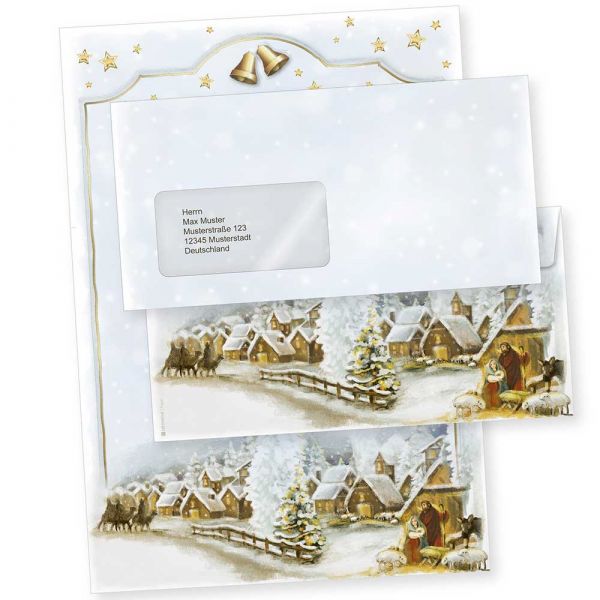 Weihnachtsdorf 500 Sets Christliches Weihnachtsbriefpapier mit Fensterumschlägen Briefpapier Weihnachten kirchlich