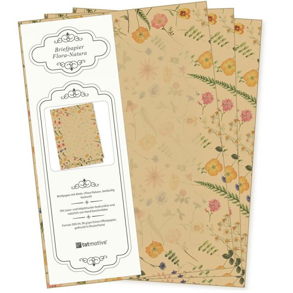 Flora Natura Briefpapier Vintage Blumen 500 Blatt DIN A4 beidseitig floral Natur nachhaltig für Frauen Erwachsene