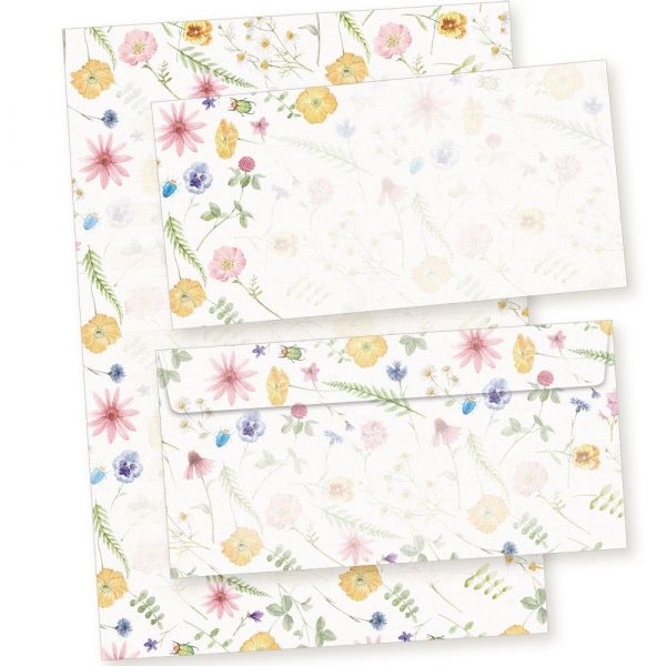 Briefpapier mit Umschlag Set Flora-Bianca (40-tlg.) Vintage mit Blumen 1 Schreibblock liniert mit 25 Blatt mit Linien + 15  Briefumschläge
