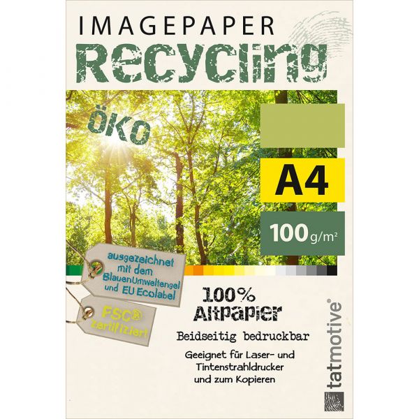 TATMOTIVE Imagepaper Recyclingpapier Öko 100g/qm DIN A4, FSC zertifiziert, geeignet für alle Drucker, 4000 Blatt Kopierpapier Druckerpapier nachhaltig