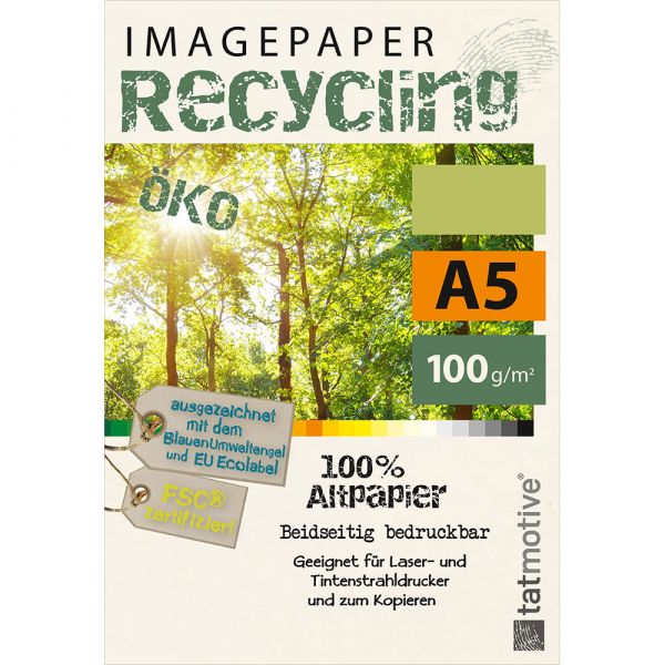 TATMOTIVE Imagepaper Recyclingpapier Öko 100g/qm A5, FSC zertifiziert, geeignet für alle Drucker, 2000 Blatt Kopierpapier Druckerpapier nachhaltig