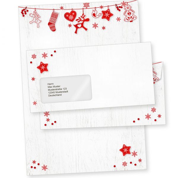 Julfest 100 Sets Weihnachtsbriefpapier mit Fensterumschlag, Briefpapier Weihnachten A4  mit Umschlag mit Fenster nordisch schwedisch