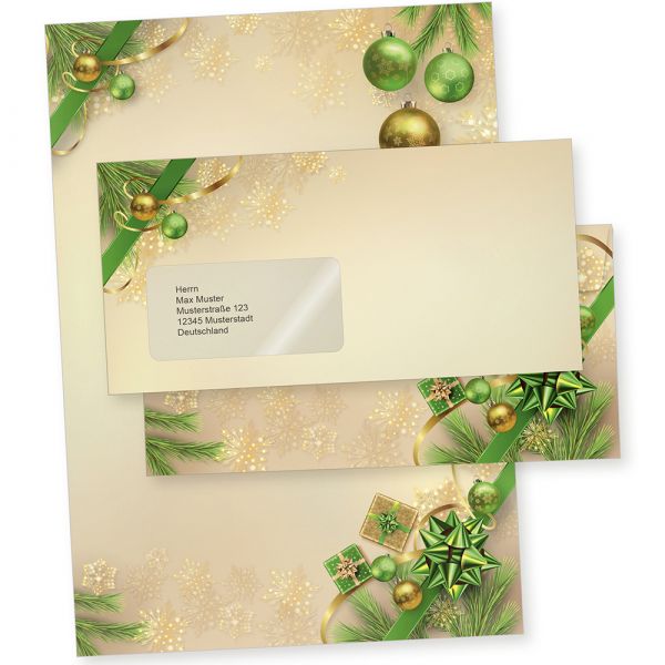 Chalet Noel 250 Sets Weihnachtsbriefpapier mit Fensterumschlag, Briefpapier Weihnachten A4  mit Umschlag mit Fenster