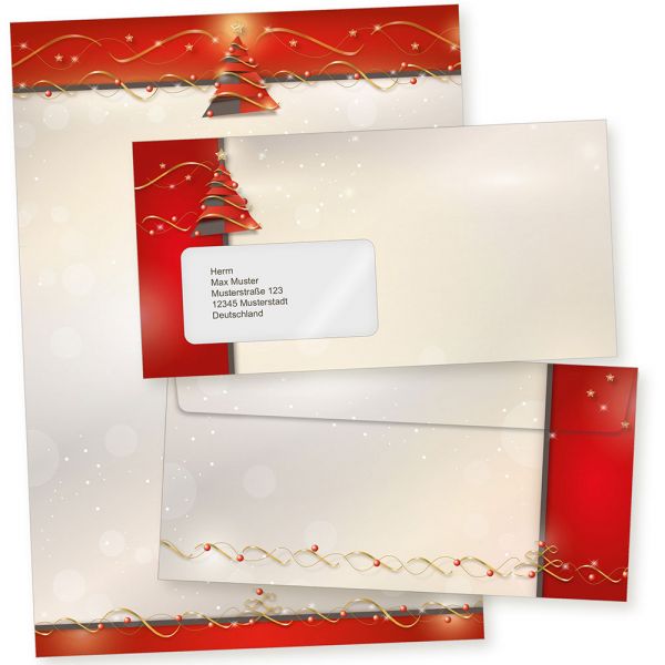 Avantgarde 100 Sets Weihnachtsbriefpapier mit Fensterumschlag, Briefpapier Weihnachten A4  mit Umschlag mit Fenster