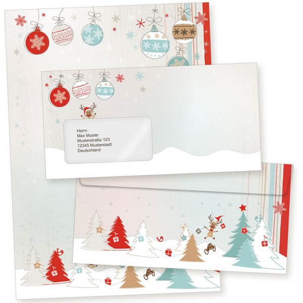 Joulujuhla 25 Sets Weihnachtsbriefpapier mit Fensterumschlag, Briefpapier Weihnachten A4  mit Umschlag mit Fenster
