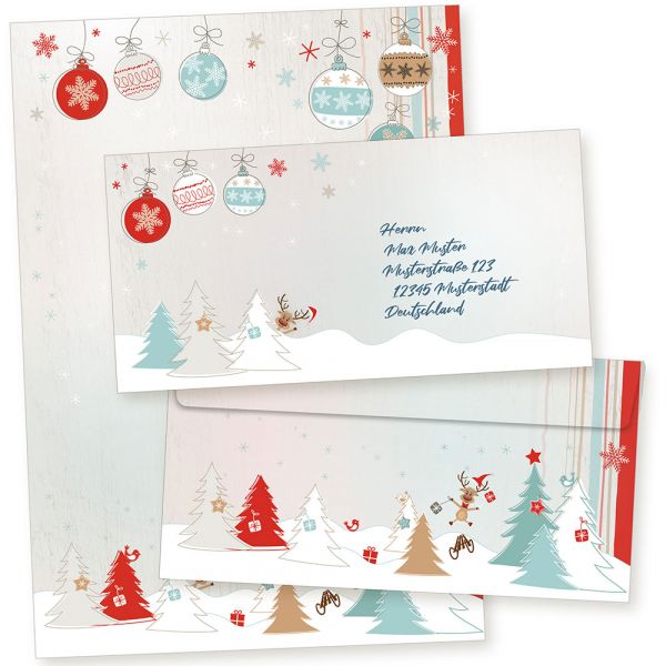 Joulujuhla 500 Sets Weihnachtsbriefpapier mit Umschlag ohne Fenster Weihnachtspapier A4 Briefpapier Weihnachten