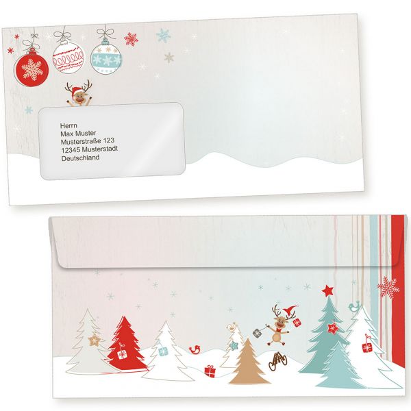 Joulujuhla 250 Stück Weihnachtsbriefumschläge Din lang mit Fenster Briefumschläge Weihnachten mit Fensterumschlag