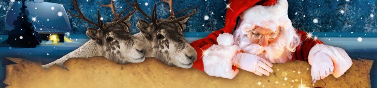 Weihnachtsbanner mit Weihnachtsmann und Rentieren