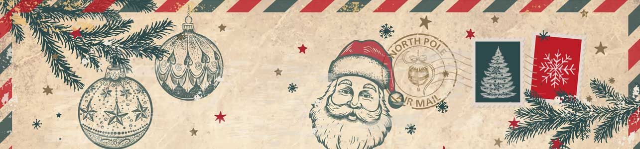 Vintage-Weihnachtsbanner mit Briefpost-Motiven