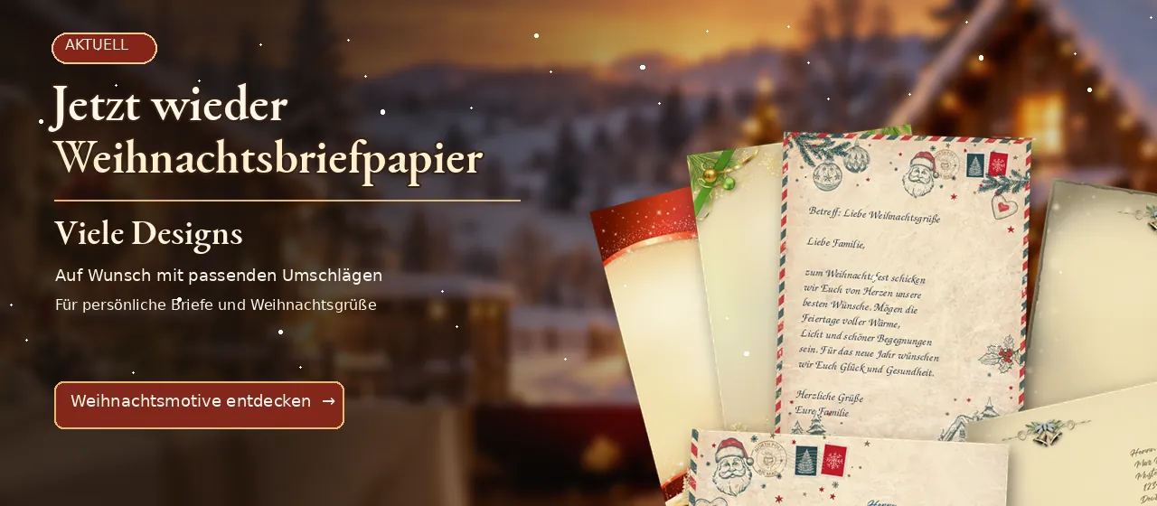 Original TATMOTIVE Weihnachtsbriefpapier: Air Mail, Noël, Glöcknerhütte und Rot-Goldene Weihnachten mit Briefumschlägen