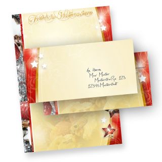 Weihnachtsbriefpapier 1-seitig (25 Sets ohne Fenster) Motivpapier Lebkuchen DIN A4 farbig bedruckt,  mit passenden Umschlägen
