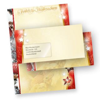 Motivpapier Weihnacht 1-seitig (25 Sets mit Fenster) DIN A4 Weihnachtsbriefpapier mit Umschläge