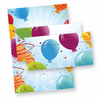 Briefpapier Geburtstag Set Luftballon 25 Sets Briefpapier mit Umschlag beidseitig DIN A4