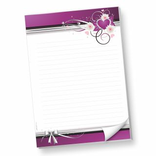 Schreibblock DIN A4 liniert lila Herzen (1 Stück) Briefpapier-Block mit Linien