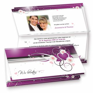 Einladung Hochzeit (10 Sets inkl. Kuverts) selbst bedruckbar, 10 Einladungskarten + 10 Briefumschläge, Set lila weiß