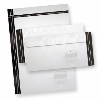 Briefpapier Set Trauer (25 Sets ohne Fenster) Set mit Trauerpapier A4 und passende Trauerumschläge mit Trauerrand und Kerze für Beerdigung, Danksagung,