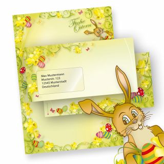 Briefpapier Ostern Set A4 mit Hase (25 Sets mit Fenster) mit Umschläge, Frohe Ostern