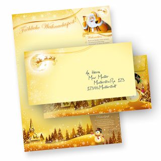 Briefpapier Set Weihnachtspost (10 Sets ohne Fenster) Weihnachtsbriefpapier mit Umschlag - beidseitig - Rückseite mit Weihnachtslieder