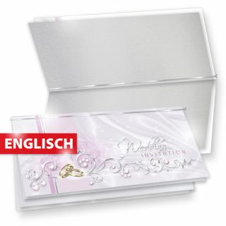 Wedding Invitations de luxe (10 Sets) fein abgestimmte Einladungskarten mit Englischer Aufschrift + Silber-Einlegeblätter zum selbst Bedrucken