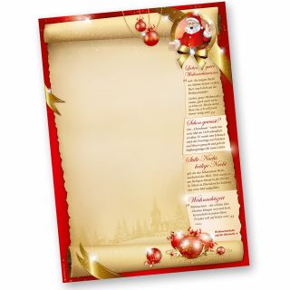 Weihnachtsbriefpapier SANTA CLAUS beidseitig (50 Blatt) Briefpapier mit Weihnachtsliedern auf der Rückseite für Weihnachten