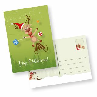 Postkarten Weihnachten Rentiere (10 Stück) Weihnachtspostkarten "Eilige Schlittenpost