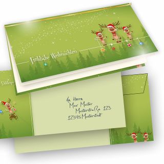 RENTIERE Weihnachtskarten Set (10 Sets) mit Umschlag und mit Einlegeblätter Einleger zum bedrucken