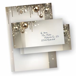 Briefpapier Weihnachten Set NOBLESSE 10 Sets elegantes Weihnachtsbriefpapier Design DIN A4 - mit Umschlag ohne Fenster