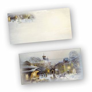 Winter-Aquarell 50 Stück  Weihnachtsumschläge Din lang ohne Fenster Umschläge Weihnachten selbstklebend