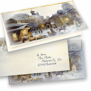 Aquarell Weihnachtskarten Set (10 Sets) mit Umschlag und mit Einlegeblätter Einleger zum bedrucken