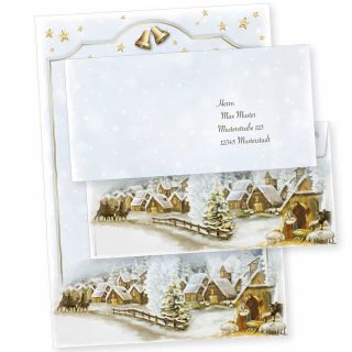 Weihnachtsdorf 10 Sets Christliches Weihnachtsbriefpapier mit Umschläge ohne Fenster Briefpapier Weihnachten kirchlich