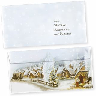 Weihnachtsdorf 50 Stück Christliche Weihnachts-Briefumschläge Din lang ohne Fenster Umschläge für Weihnachten selbstklebend haftklebend
