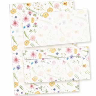 Briefpapier mit Umschlag Set Flora-Bianca (40-tlg.) Vintage mit Blumen 1 Schreibblock liniert mit 25 Blatt mit Linien + 15  Briefumschläge