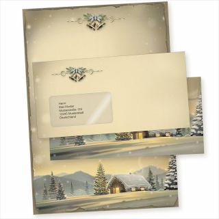 Glöcknerhütte 10 Sets Weihnachtsbriefpapier mit Fensterumschlag Briefpapier Weihnachten mit Umschlag mit Fenster