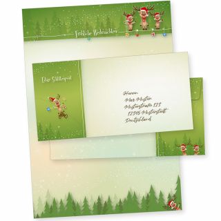 NEU Rentiere 10 Sets Weihnachtsbriefpapier mit Umschlag ohne Fenster, Weihnachtspapier Briefpapier weihnachtliches Papier