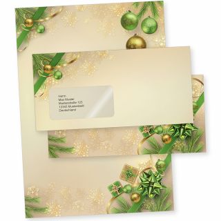 Chalet Noel 10 Sets Weihnachtsbriefpapier mit Fensterumschlag, Briefpapier Weihnachten A4  mit Umschlag mit Fenster