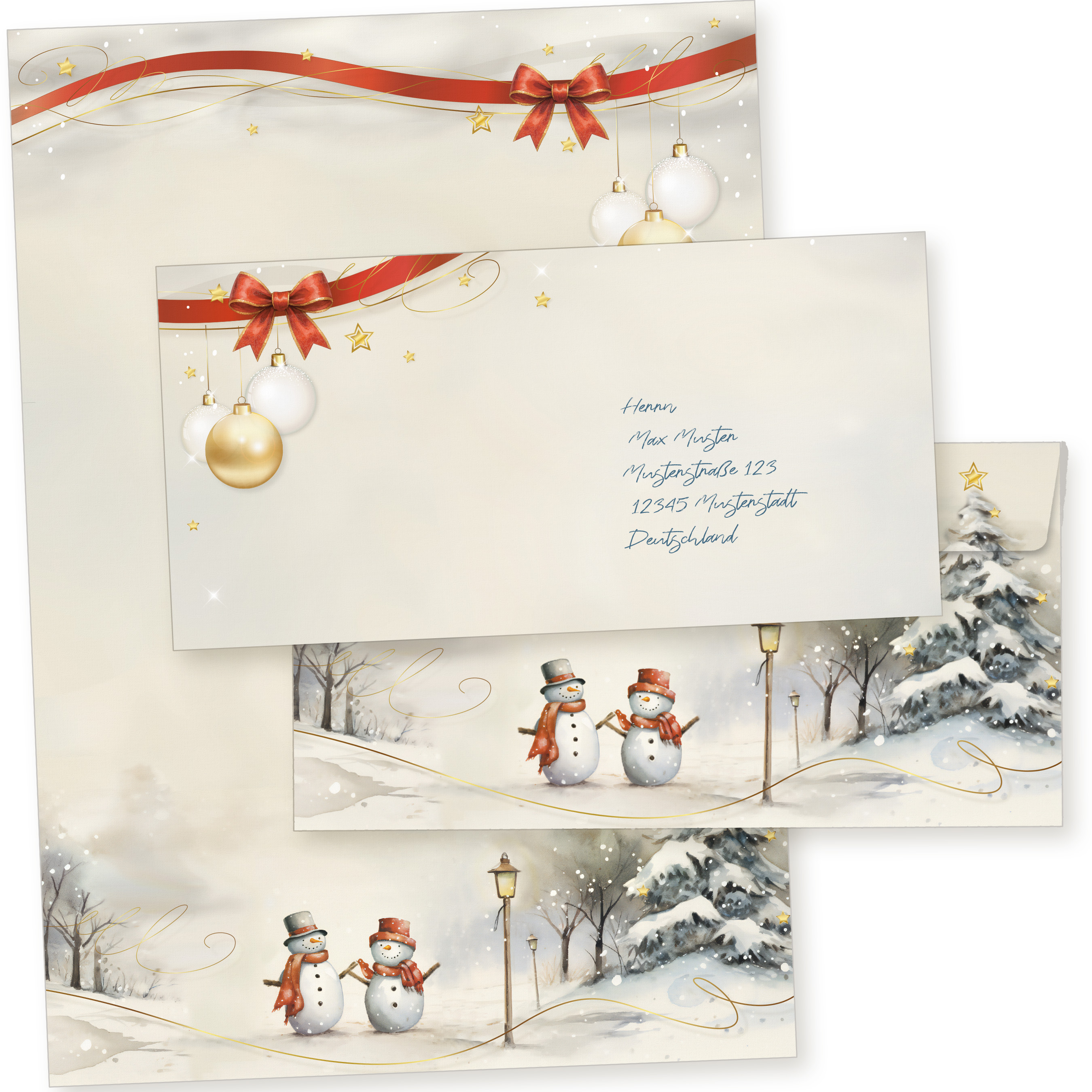 Snöfest 10 Sets Weihnachtsbriefpapier mit Umschlag ohne Fenster Weihnachtspapier A4 Briefpapier Weihnachten
