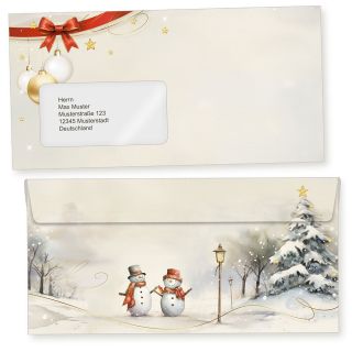 Snöfest 50 Stück Weihnachtsbriefumschläge Din lang mit Fenster Briefumschläge Weihnachten mit Fensterumschlag